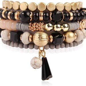 Bohemian Beaded Layer Bracelets Multi Strand Stretch Crystal Tassel Jewelry